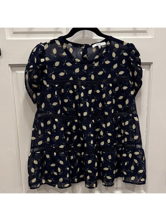 Tops - Navy Leaf Print Blouse
